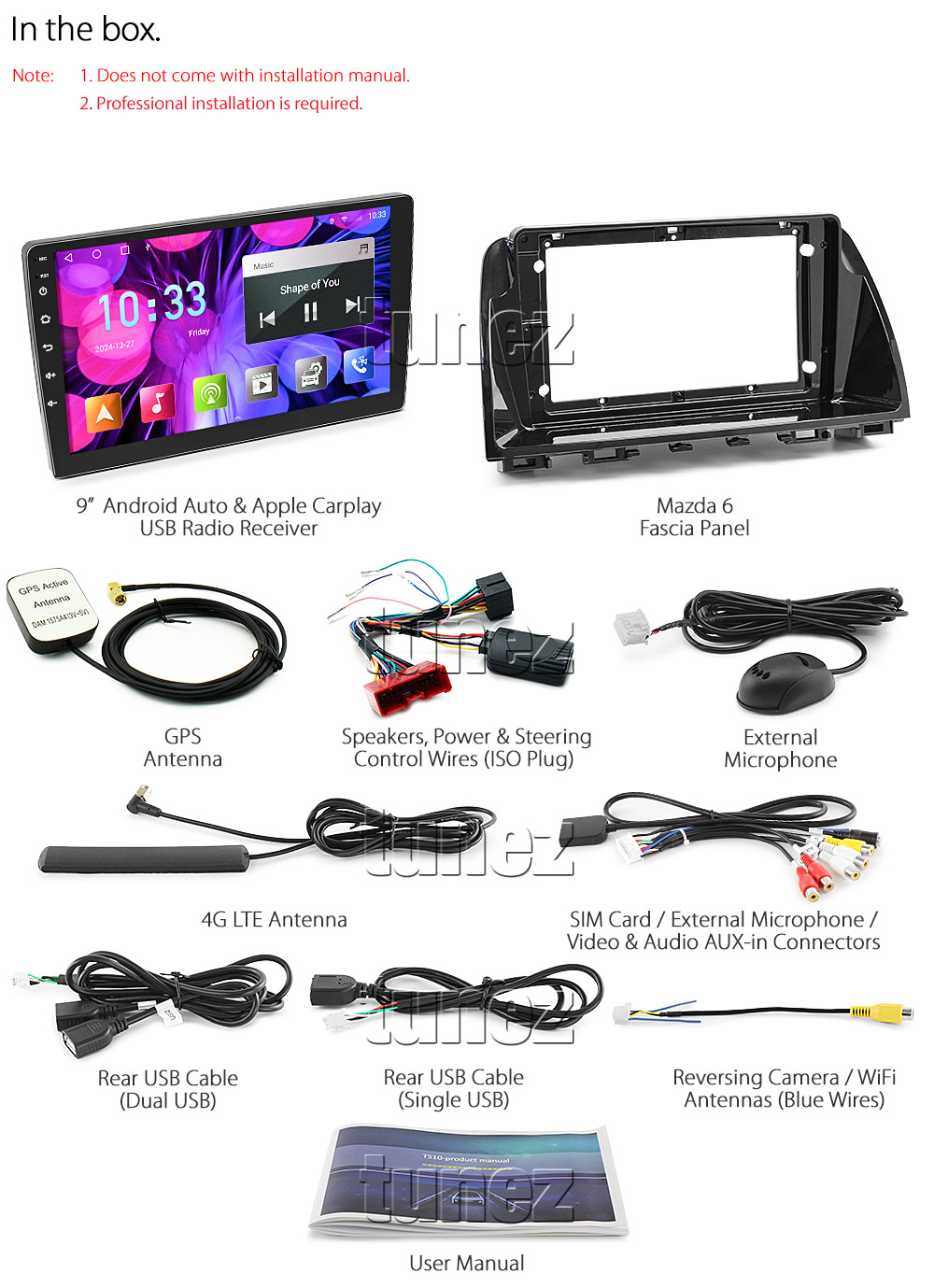 M602AND GPS Aftermarket Mazda Mazda6 6 GJ Series Chassis 3rd Generation Gen Pre Facelift Year 2012 2013 2014 large 9-inch 9' touchscreen Universal Double DIN Latest Australia UK European USA Original CarPlay Android Auto 10 Car USB player radio stereo 4G LTE WiFi head unit details Aftermarket External and Internal Microphone Bluetooth Europe Sat Nav Navi Plug and Play ISO Plug Wiring Harness Matching Fascia Kit Facia Free Reversing Camera Album Art ID3 Tag RMVB MP3 MP4 AVI MKV Full High Definition FHD MyLink My Link 1080p DAB+ Digital Radio DAB + Connects2 CTSIZ001.2