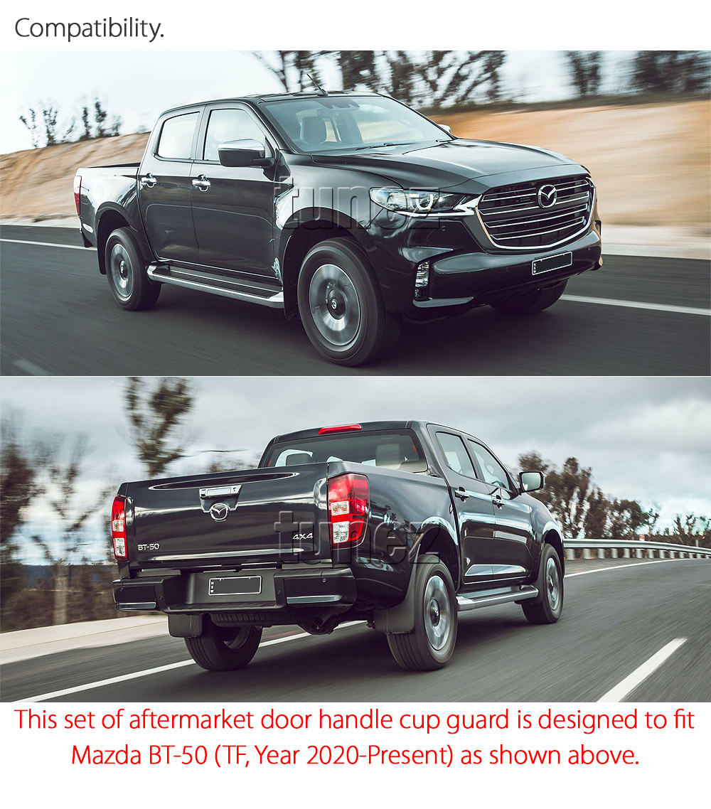 MBM03 Mazda BT-50 BT50 TF Chassis GT SP Thunder XS XT XTR Tunez UK United Kingdom USA Australia Europe Matte Matt Black Door Handle Cup Bowl Guard Protector Cover Front Rear Side For Car Aftermarket Set 2020 2021 2022 2023 2024 2025 2026 2027 2028