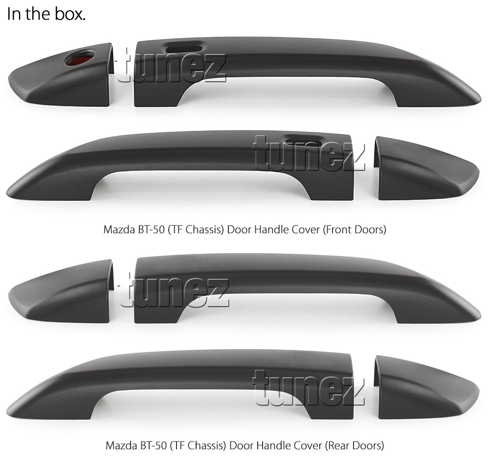 MBM05 Mazda BT-50 BT50 TF Chassis GT SP Thunder XS XT XTR UK United Kingdom USA Australia Europe Matte Matt Black Night Dark Sky Series Edition Keyless Smart Manual Smart Key Door Handle Passenger Front Rear Side Cover Guard Protector For Car Aftermarket Set Pair 2020 2021 2022 2023 2024 2025 2026 2027 2028