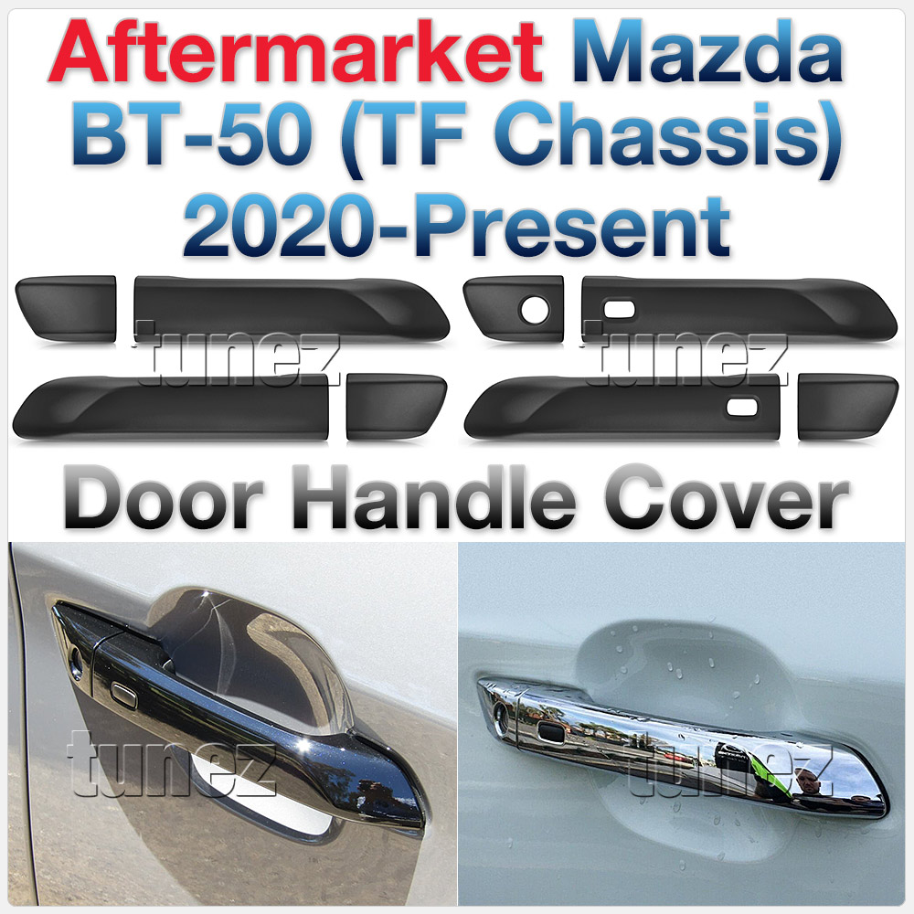 MBM05 Mazda BT-50 BT50 TF Chassis GT SP Thunder XS XT XTR UK United Kingdom USA Australia Europe Matte Matt Black Night Dark Sky Series Edition Keyless Smart Manual Smart Key Door Handle Passenger Front Rear Side Cover Guard Protector For Car Aftermarket Set Pair 2020 2021 2022 2023 2024 2025 2026 2027 2028