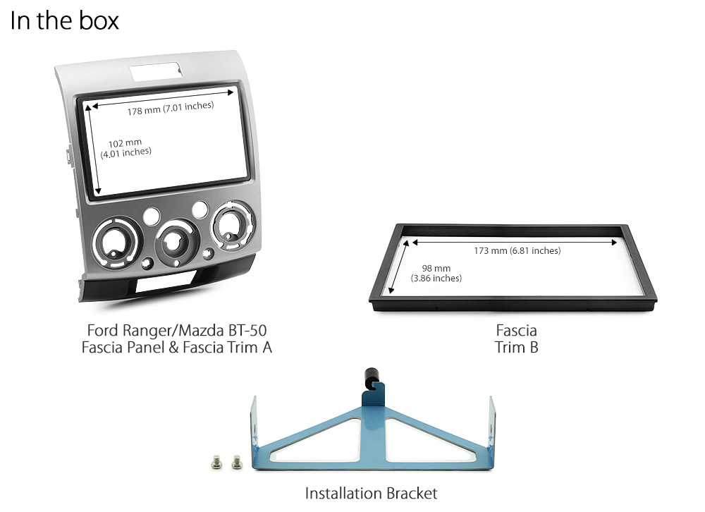 MBT05-FAS-ISO Ford Ranger PJ PK Mazda BT-50 UN 2006 2007 2008 2009 2010 2011 MK1 7-inch Double 2 DIN car DVD player radio stereo head unit Fascia Facia Trim Plate Kit Installation Bracket Holder ISO Plug Wiring Harness Plug and Play