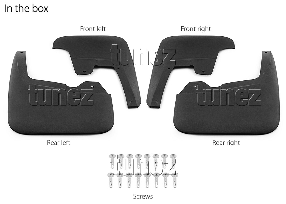 MGDX02 Isuzu D-Max DMax RT50 RT85 Double Dual Cab Aftermarket Pair 2012 2013 2014 2015 2016 2017 2018 2019 Mud Flap Guard Splash Front Left Right Rear 4 Pieces Set Complete ABS Plastic OEM