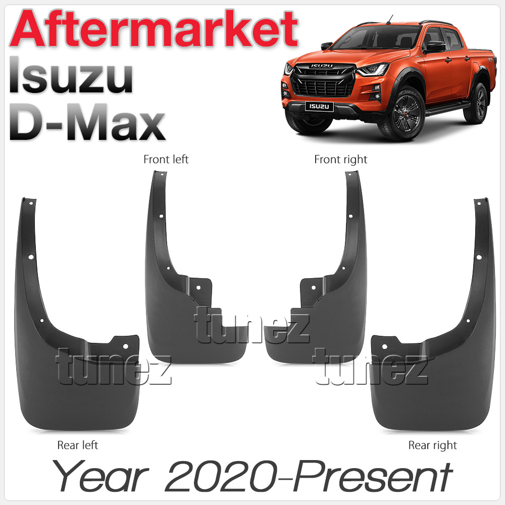 MGDX03 Isuzu D-Max DMax RG RG01 Double Dual Cab Aftermarket Pair 2020 2021 2022 2023 2024 2025 2026 2027 2028 Mud Flap Guard Splash Front Left Right Rear 4 Pieces Set Complete ABS Plastic OEM