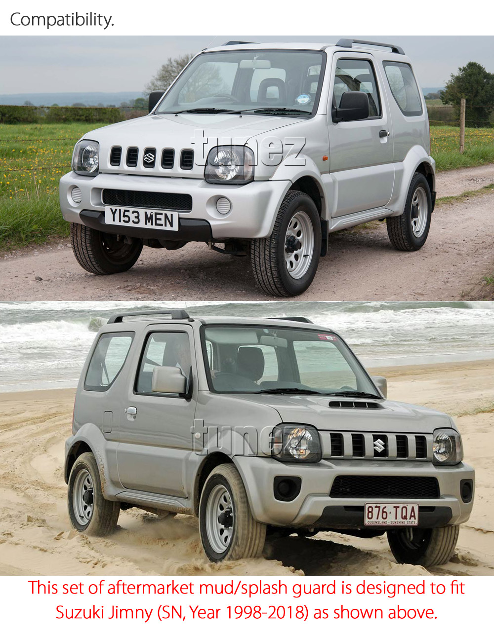 MGSJ01 Suzuki Jimny 1998 1999 2000 2001 2002 2003 2004 2005 2006 2007 2008 2009 2010 2011 2012 2013 2014 2015 2016 2017 2018 JB23 JB33 JB43 JB53 Sierra JLX Trekker Mud Flap Guard Splash Front Left Right Rear 4 Pieces Set Complete