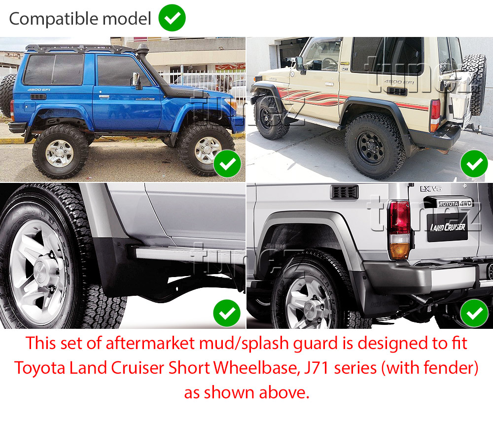 MGTLC02 Toyota Land Cruiser Short Wheelbase 2 3 Two Three Door J71 J70 70 Series LandCruiser Single Cab Aftermarket Pair 2011 2012 2013 2014 2015 2016 2017 2018 Mudguard Mudflap Mud Flap Guard Splash Front Left Right Rear 4 Pieces Set Complete