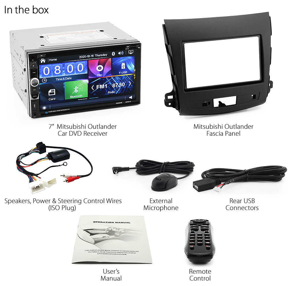 MLD05DVD Mitsubishi Outlander 2nd Generation Gen Year 2007 2008 2009 2010 7-inch Double-DIN car DVD CD USB SD Card player radio stereo head unit details Aftermarket RMVB MP3 MP4 AVI MKV Full High Definition FHD 1080p External Bluetooth Microphone UK Europe Australia USA Fascia Facia Kit ISO Wiring Harness Free Reversing Camera High Definition 3.5mm AUX-in Plug and Play Installation Dimension tunez tunezmart Patch Lead Steering Wheel Control Compatible SWC CTSMT001.2 CTSMT002.2 Connects2
