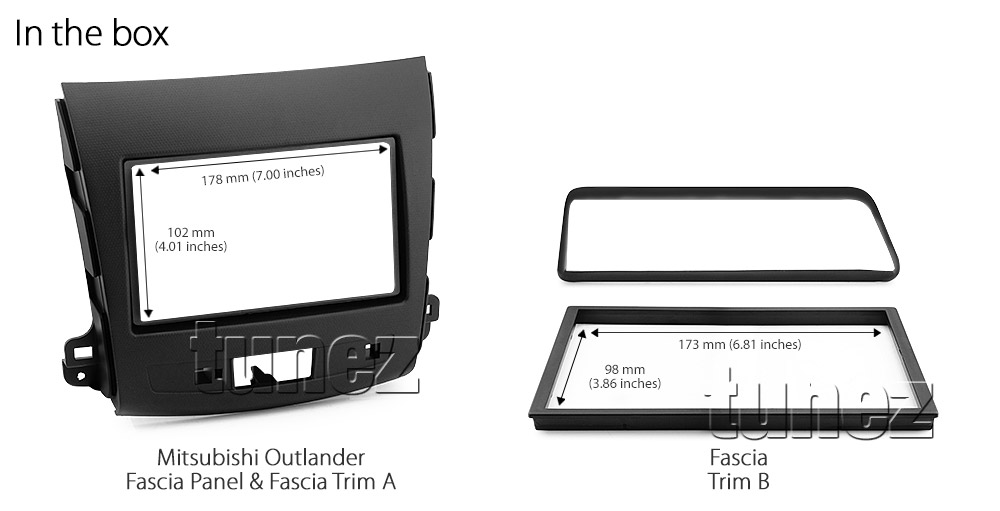 MLD07-AND-FAS Mitsubishi Outlander 2nd Generation Gen Year 2007 2008 2009 2010 7-inch Double 2 DIN car player Fascia Facia Trim Plate Kit Dash Panel ISO Plug Wiring Harness Plug and Play CTSMT001.2 CTSMT002.2 Rockford Fosgate Connects2 Australia UK United Kingdom USA tunez