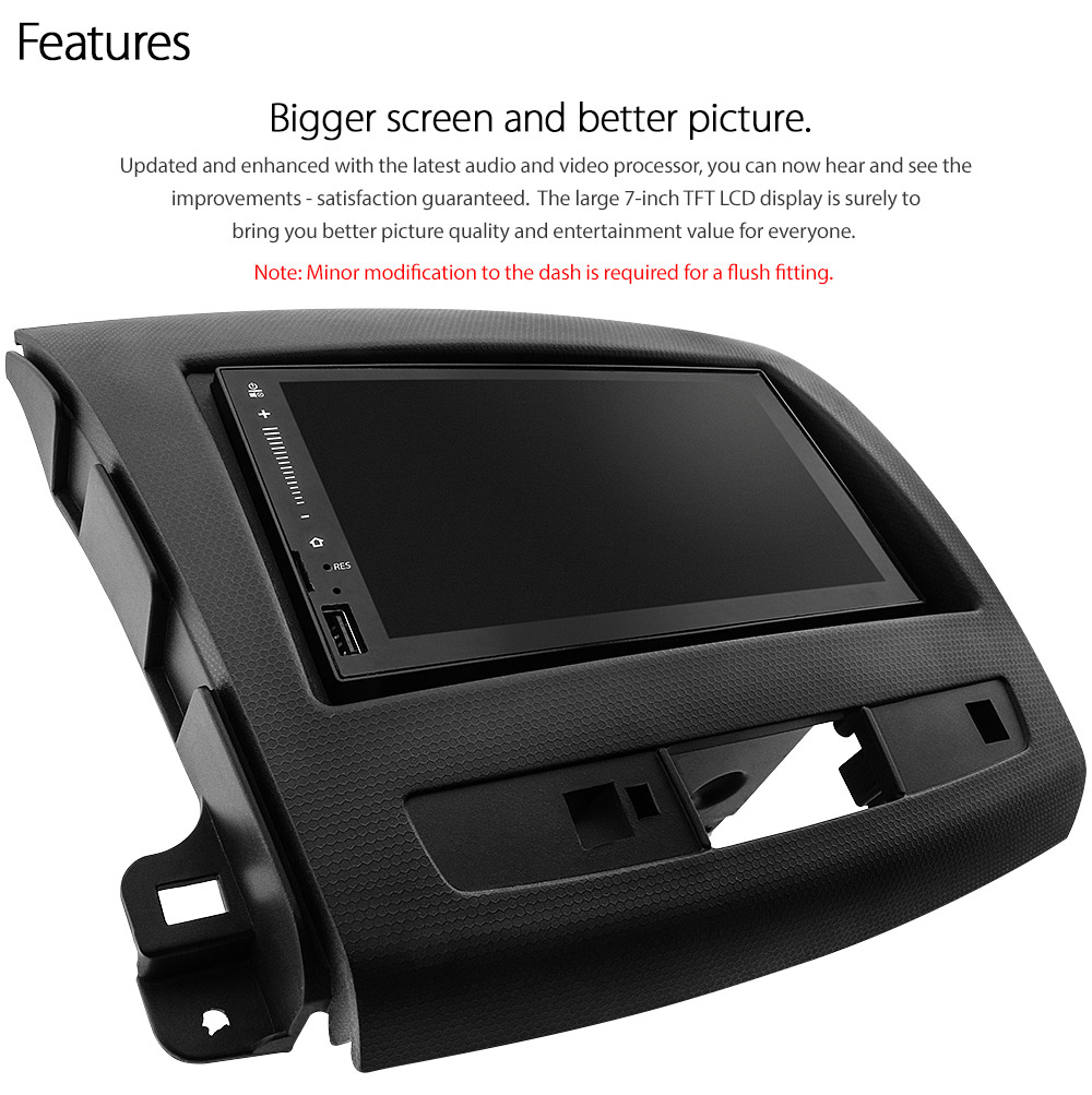 MLD08AND GPS Mitsubishi Outlander 2nd Generation Gen Year 2007 2008 2009 2010 7-inch Double-DIN car USB SD Card player radio stereo head unit details Aftermarket Android 7.1 Nougat RMVB MP3 MP4 AVI MKV Full High Definition FHD 1080p External Bluetooth Microphone UK Europe Australia USA MirrorLink Apple AirPlay Sat Nav Navi Waze Google Map Fascia Facia Kit ISO Wiring Harness Free Reversing Camera High Definition Plug and Play Installation Dimension tunez tunezmart Patch Lead Steering Wheel Control Compatible SWC CTSMT001.2 CTSMT002.2 Connects2 Digital Radio DAB+ DAB +