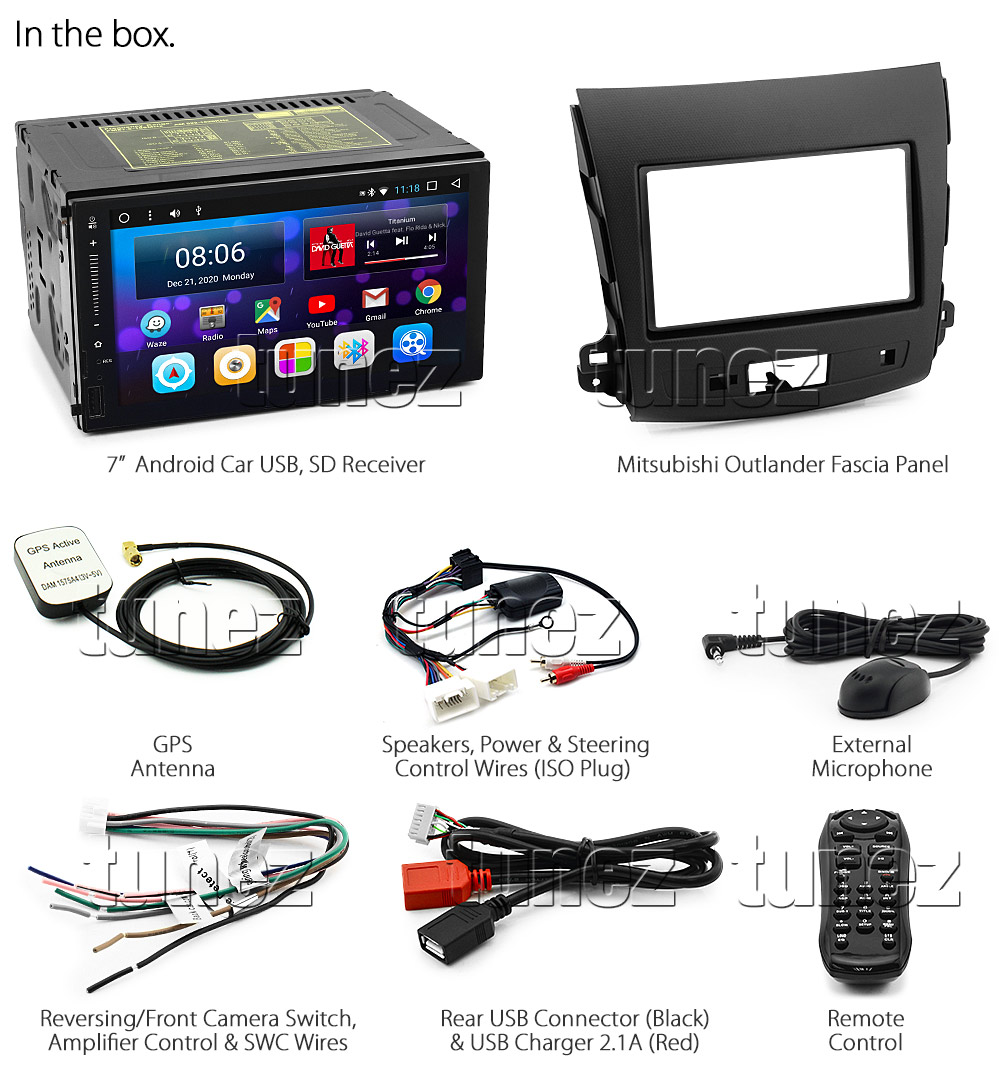 MLD08AND GPS Mitsubishi Outlander 2nd Generation Gen Year 2007 2008 2009 2010 7-inch Double-DIN car USB SD Card player radio stereo head unit details Aftermarket Android 7.1 Nougat RMVB MP3 MP4 AVI MKV Full High Definition FHD 1080p External Bluetooth Microphone UK Europe Australia USA MirrorLink Apple AirPlay Sat Nav Navi Waze Google Map Fascia Facia Kit ISO Wiring Harness Free Reversing Camera High Definition Plug and Play Installation Dimension tunez tunezmart Patch Lead Steering Wheel Control Compatible SWC CTSMT001.2 CTSMT002.2 Connects2 Digital Radio DAB+ DAB +