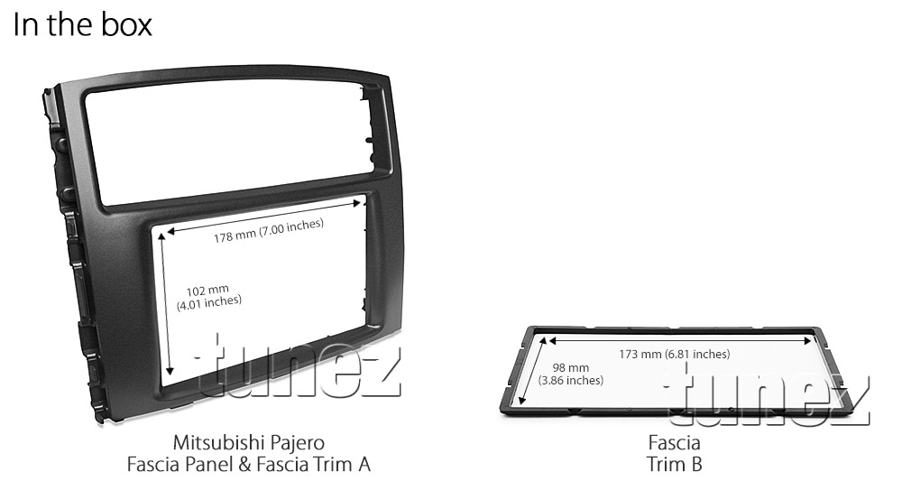 MP06-AND-FAS Mitsubishi Pajero 2006 2007 2008 2009 2010 2011 2012 2013 2014 2015 NS NT NW NX chassis 4th generation gen 7-inch Double 2 DIN car player Fascia Facia Trim Plate Kit Dash Panel ISO Plug Wiring Harness Plug and Play Connects2 CTSMT003.2 Rockford Fosgate Australia UK United Kingdom USA tunez