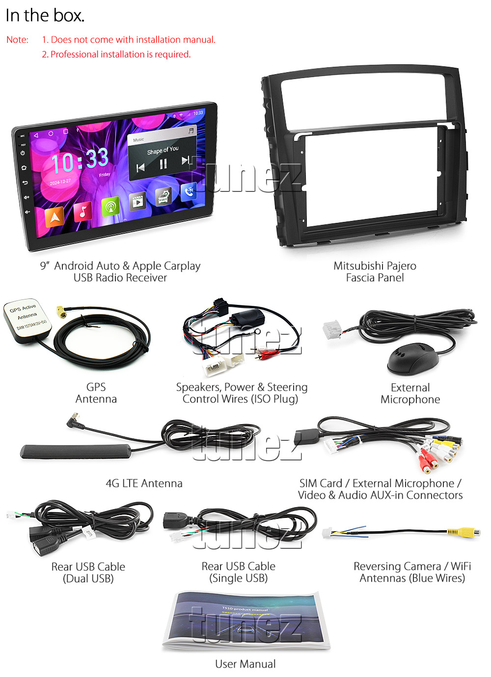 MP08AND GPS Aftermarket Misubishi Pajero Shogun 2006 2007 2008 2009 2010 2011 2012 2013 2014 2015 NS NT NW NX chassis 4th generation gen large 9-inch 9' touchscreen Universal Double DIN Latest Australia UK European USA Original CarPlay Android Auto 10 Car USB player radio stereo 4G LTE WiFi head unit details Aftermarket External and Internal Microphone Bluetooth Europe Sat Nav Navi Plug and Play ISO Plug Wiring Harness Matching Fascia Kit Facia Free Reversing Camera Album Art ID3 Tag RMVB MP3 MP4 AVI MKV Full High Definition FHD MyLink My Link 1080p DAB+ Digital Radio DAB + Connects2 CTSMT007.2 CTSMT003.2
