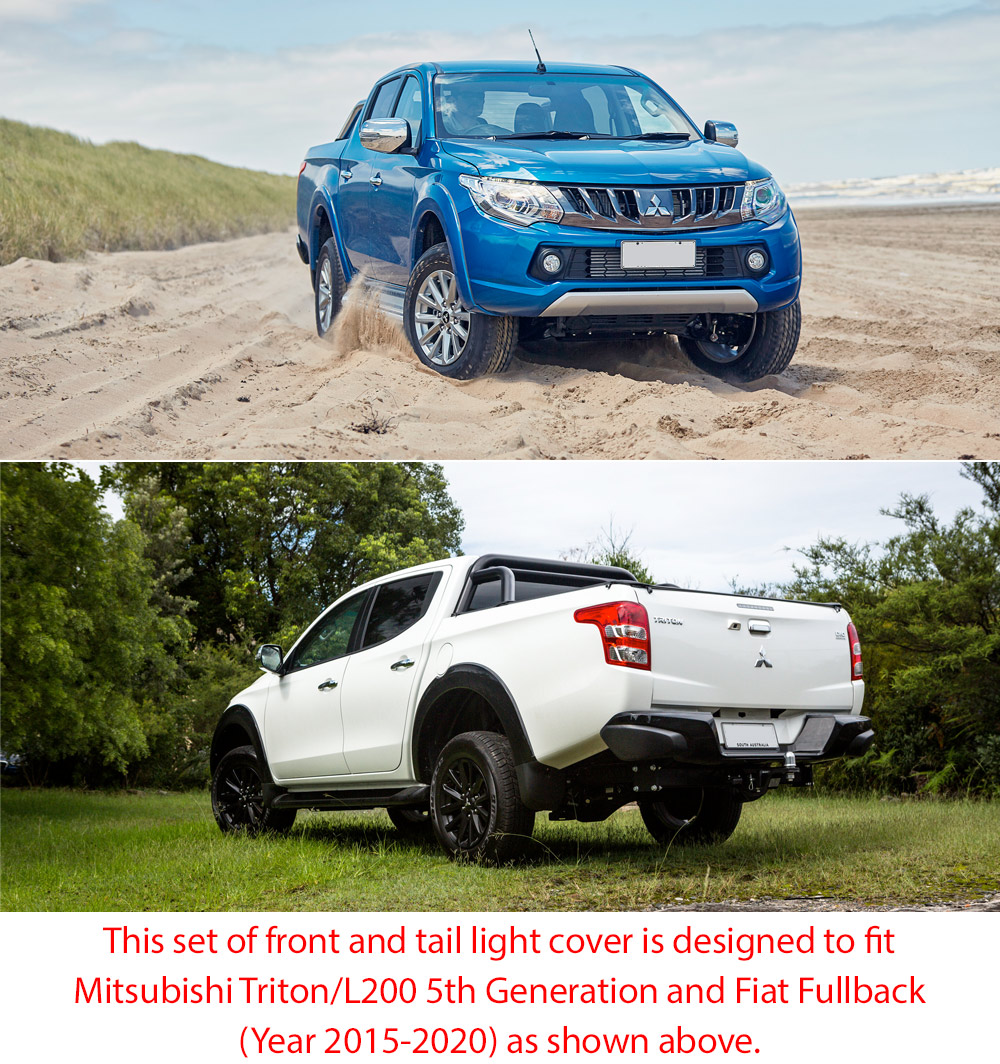 MTLC01 Mitsubishi Triton MQ L200 5th Generation Gen Series GLX GLS Lamp Cover Eyelid ABS Plastic Matte Matt Black Front Back Rear Tail Light Tail Lamp Head Light Headlight Headlamp UK United Kingdom USA Australia Europe Set Kit For Car Aftermarket Pair 2015 2016 2017 2018 2019