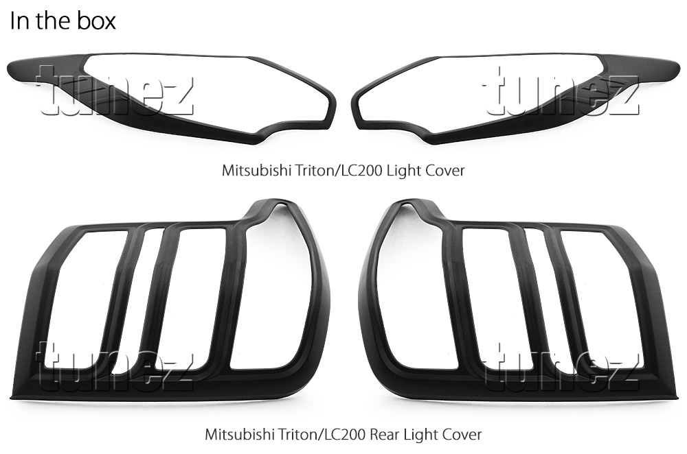 MTLC01 Mitsubishi Triton MQ L200 5th Generation Gen Series GLX GLS Lamp Cover Eyelid ABS Plastic Matte Matt Black Front Back Rear Tail Light Tail Lamp Head Light Headlight Headlamp UK United Kingdom USA Australia Europe Set Kit For Car Aftermarket Pair 2015 2016 2017 2018 2019