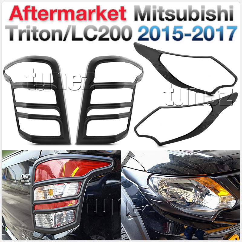 MTLC01 Mitsubishi Triton MQ L200 5th Generation Gen Series GLX GLS Lamp Cover Eyelid ABS Plastic Matte Matt Black Front Back Rear Tail Light Tail Lamp Head Light Headlight Headlamp UK United Kingdom USA Australia Europe Set Kit For Car Aftermarket Pair 2015 2016 2017 2018 2019