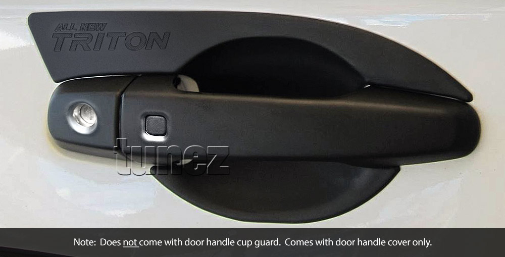 MTLM01 Mitsubishi Triton L200 MQ MR GLX GLX+ GLS Exceed Blackline Sports Barbarian DI-D Warrior Titan Challenger UK United Kingdom USA Australia Europe Matte Matt Black Night Dark Sky Series Edition Keyless Smart Key Door Handle Passenger Front Rear Side Cover Guard Protector For Car Aftermarket Set Pair 2015 2016 2017 2018 2019 2020