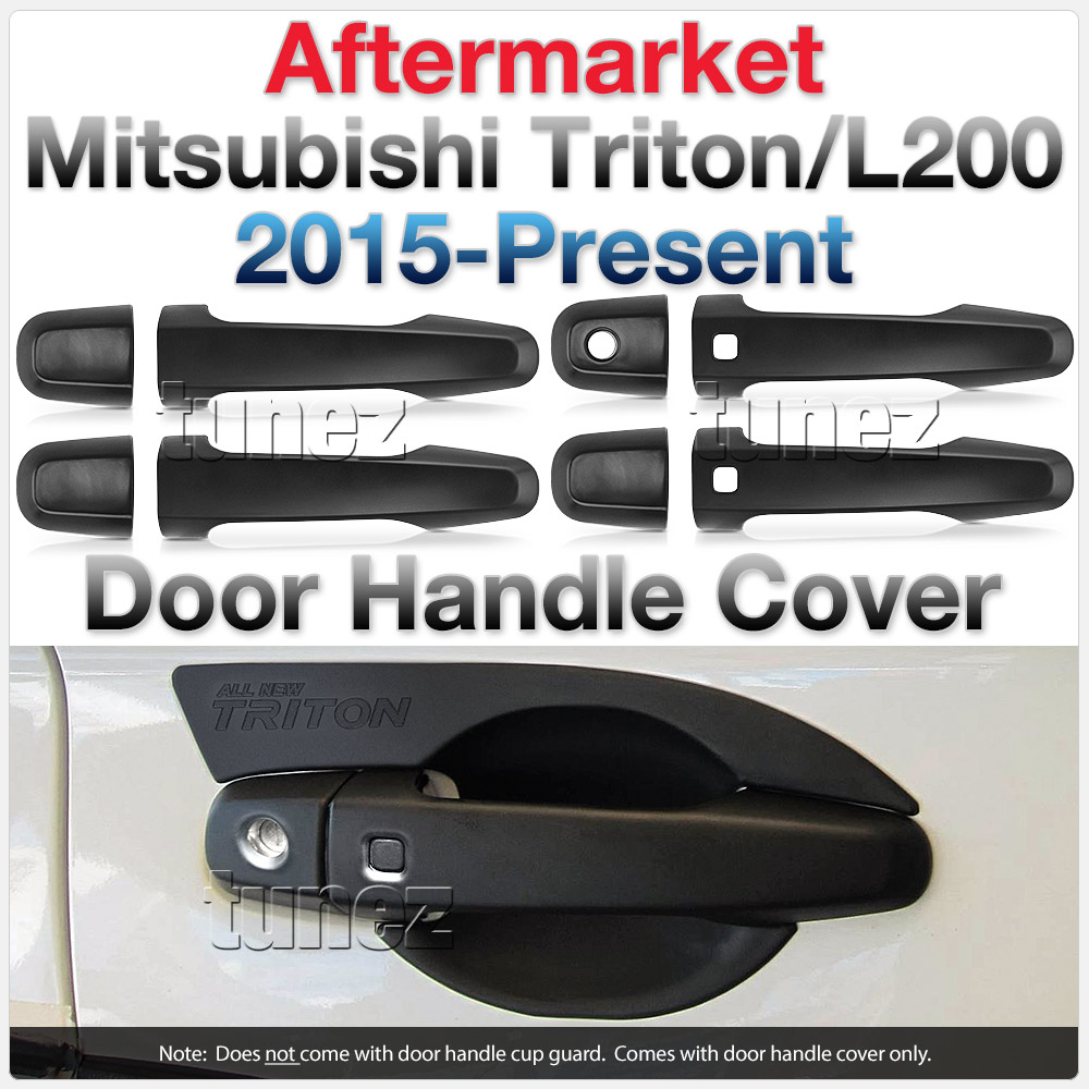 MTLM01 Mitsubishi Triton L200 MQ MR GLX GLX+ GLS Exceed Blackline Sports Barbarian DI-D Warrior Titan Challenger UK United Kingdom USA Australia Europe Matte Matt Black Night Dark Sky Series Edition Keyless Smart Key Door Handle Passenger Front Rear Side Cover Guard Protector For Car Aftermarket Set Pair 2015 2016 2017 2018 2019 2020