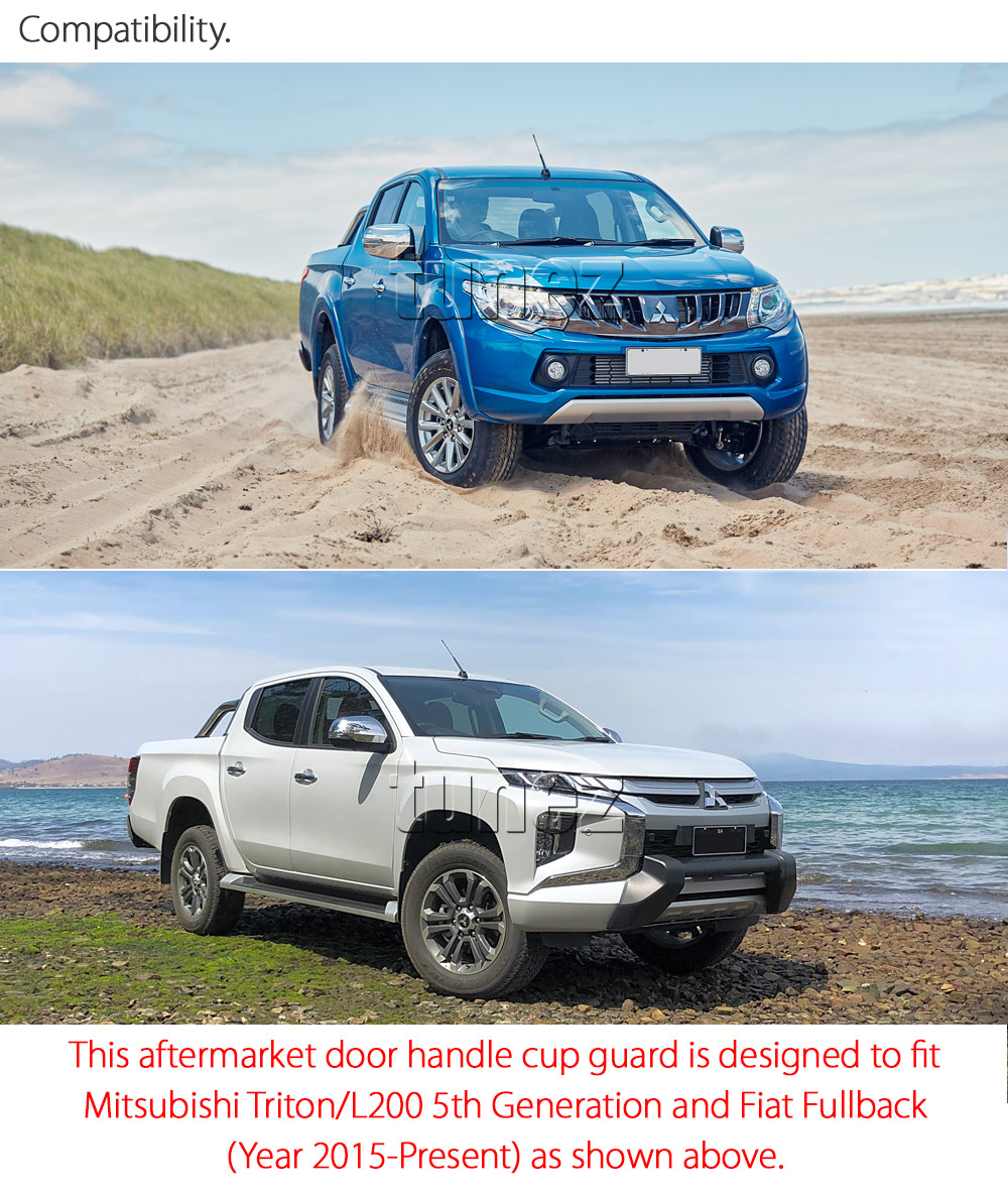MTLM02 Mitsubishi Triton L200 MQ MR GLX GLX+ GLS Exceed Blackline Sports Barbarian DI-D Warrior Titan Challenger UK United Kingdom USA Australia Europe Matte Matt Black Night Dark Sky Series Edition Manual Remote Keyless Auto Smart Cup Bowl Key Cover Guard Protector Door Handle Passenger Front Rear Side For Car Aftermarket Set Pair 2015 2016 2017 2018 2019 2020