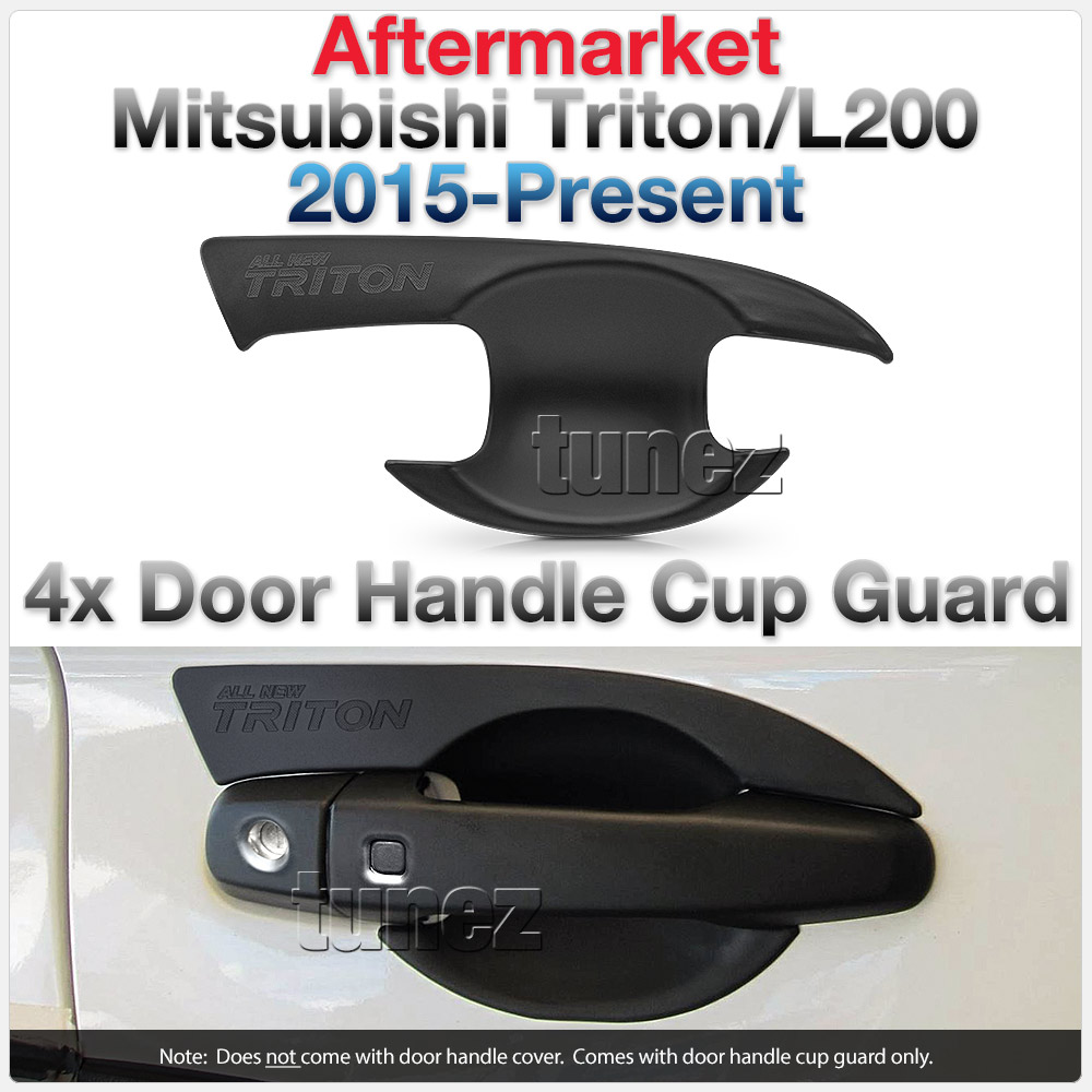 MTLM02 Mitsubishi Triton L200 MQ MR GLX GLX+ GLS Exceed Blackline Sports Barbarian DI-D Warrior Titan Challenger UK United Kingdom USA Australia Europe Matte Matt Black Night Dark Sky Series Edition Manual Remote Keyless Auto Smart Cup Bowl Key Cover Guard Protector Door Handle Passenger Front Rear Side For Car Aftermarket Set Pair 2015 2016 2017 2018 2019 2020