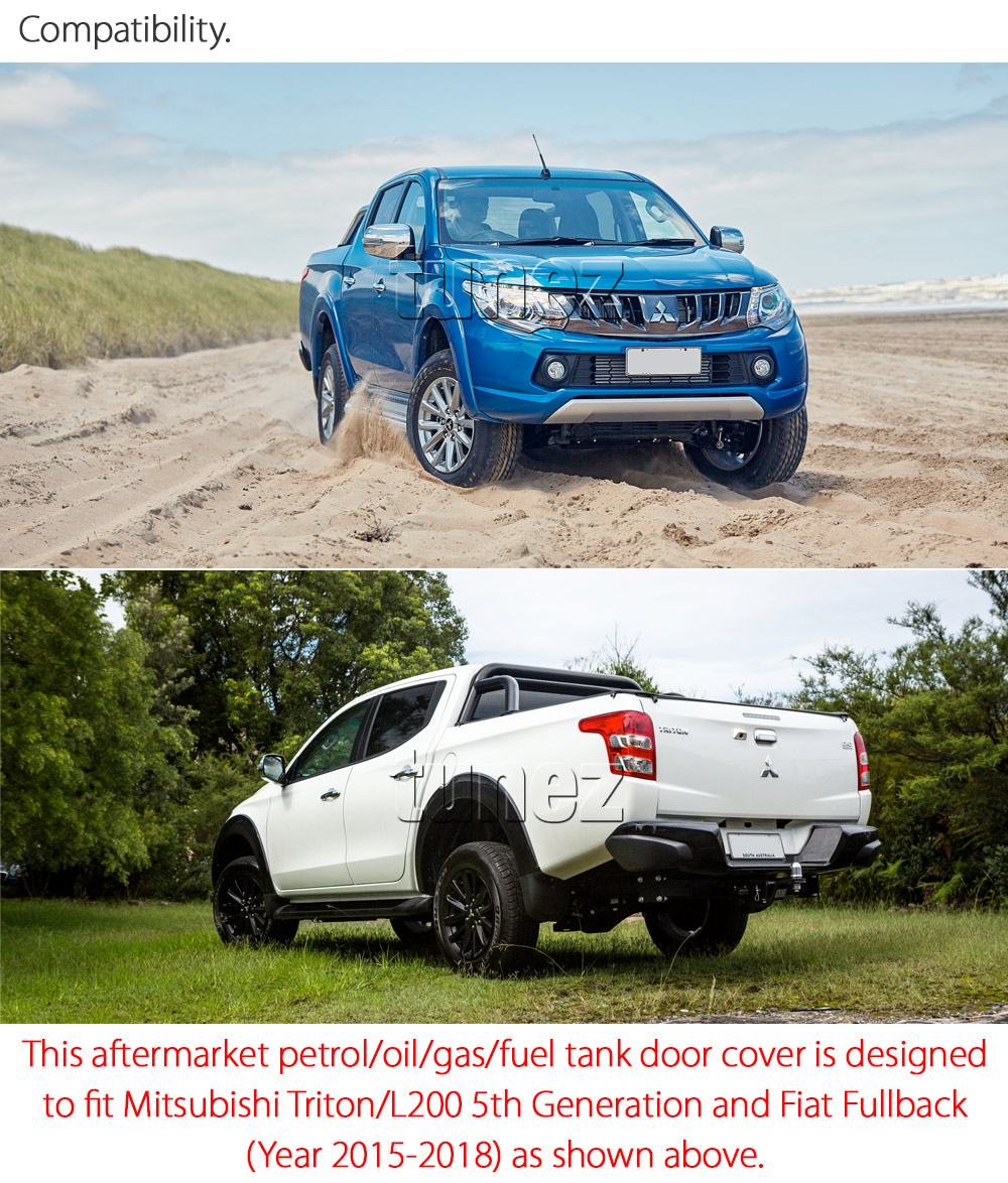 MTLM03 Mitsubishi Triton L200 5th Generation Gen Year 2015 2016 2017 2018 2019 MQ MR Chassis GLX + GLS Exceed Barbarian Warrior Titan Challenger Matte Matt Black Petrol Oil Gas Fuel Tank Door Cover ABS Plastic Frame Mask 3M For Car Truck Aftermarket Australia UK European USA tunez