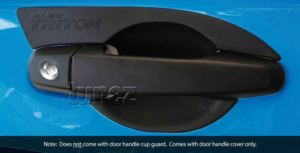 MTLM05 Mitsubishi Triton L200 MQ MR GLX GLX+ GLS Exceed Blackline Sports Barbarian DI-D Warrior Titan Challenger UK United Kingdom USA Australia Europe Matte Matt Black Night Dark Sky Series Edition Manual Remote Key Door Handle Passenger Front Rear Side Cover Guard Protector For Car Aftermarket Set Pair 2015 2016 2017 2018 2019 2020