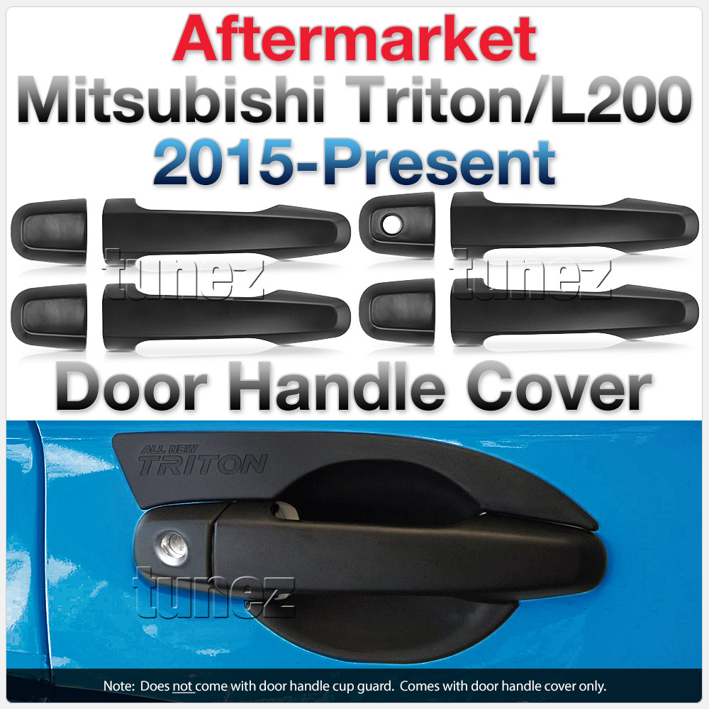 MTLM05 Mitsubishi Triton L200 MQ MR GLX GLX+ GLS Exceed Blackline Sports Barbarian DI-D Warrior Titan Challenger UK United Kingdom USA Australia Europe Matte Matt Black Night Dark Sky Series Edition Manual Remote Key Door Handle Passenger Front Rear Side Cover Guard Protector For Car Aftermarket Set Pair 2015 2016 2017 2018 2019 2020