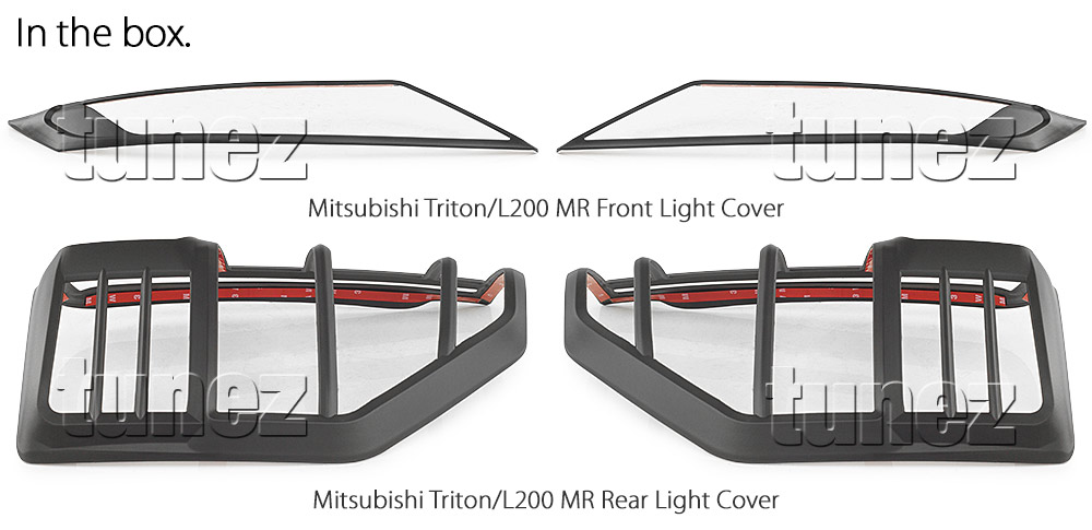 MTLM06 Mitsubishi Triton L200 5th Generation Gen Post-facelift Facelift Year 2019 2020 2021 MR Chassis GLX + GLS Barbarian Warrior Titan Challenger Matte Matt Black Front Head Tail Rear Lamp Light Lights Cover Frame Mask 3M For Car Truck Taillights Headlamp Aftermarket Pair Australia UK European USA tunez