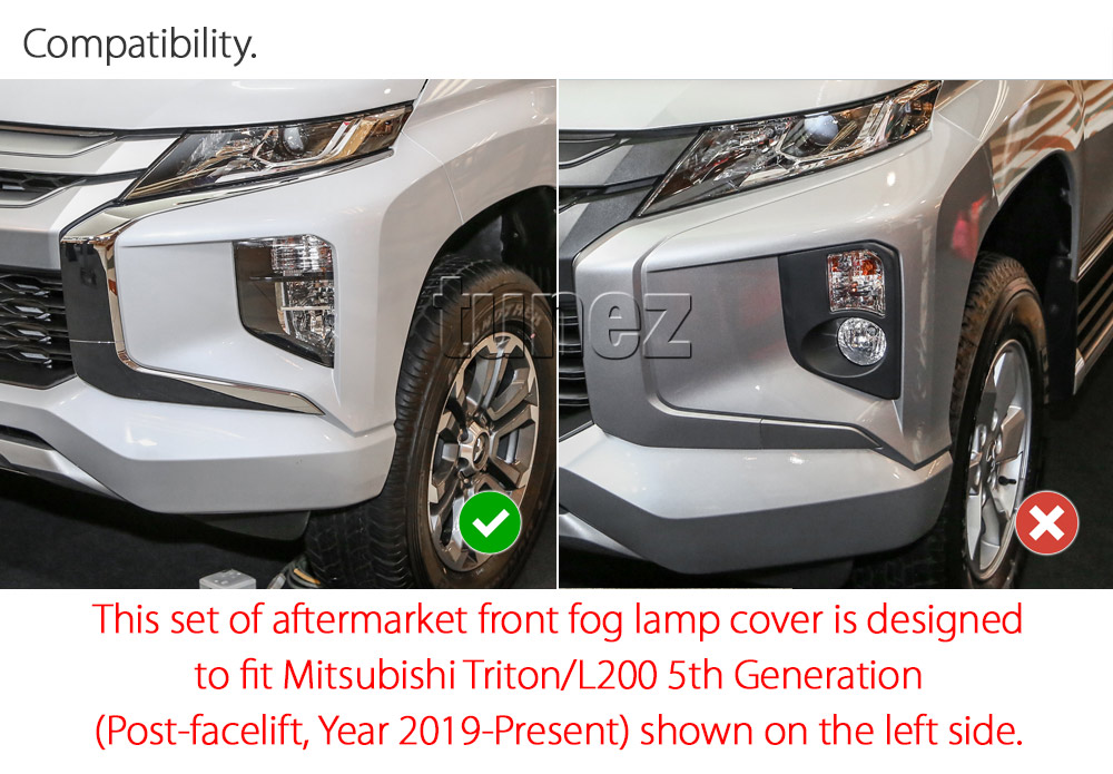 MTLM07 Mitsubishi Triton L200 5th Generation Gen Post-facelift Facelift Year 2019 2020 2021 MR Chassis GLS Barbarian Warrior X Matte Matt Black Front Fog Head Lamp Light Lights Cover Frame Mask 3M For Car Truck Headlamp Aftermarket Pair Australia UK European USA tunez