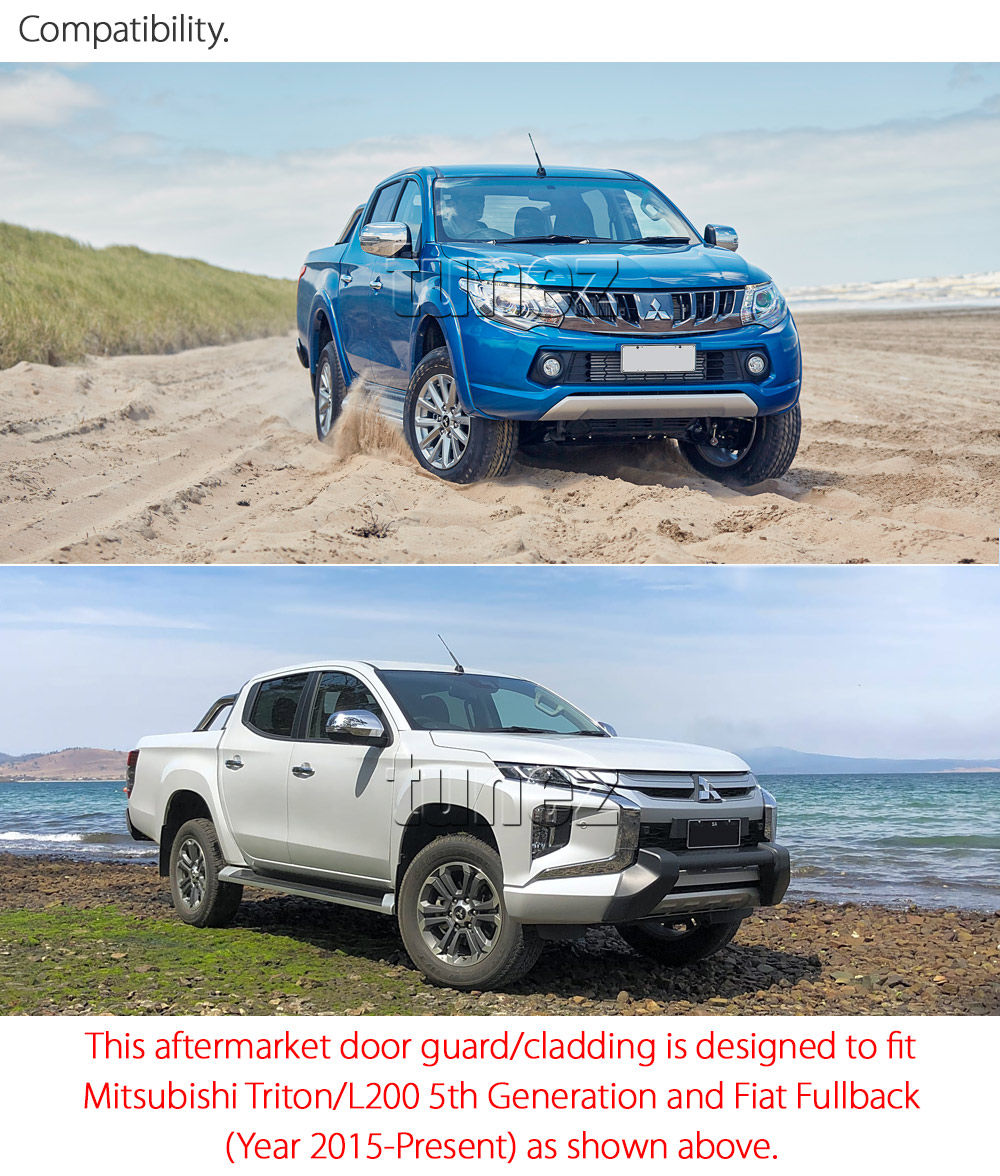 MTLM09 Mitsubishi Triton MQ MR L200 KJ KK KL Door Panel Bumper Cladding Guard Protector ABS Trim 5th Fifth Generation Gen AN120 AN130 2015 2016 2017 2018 2019 2020 GLS Premium GLX ADAS GLX+ GLX-R GSR Toby Matt Matte Material Black OEM Fitting Aftermarket White Line 