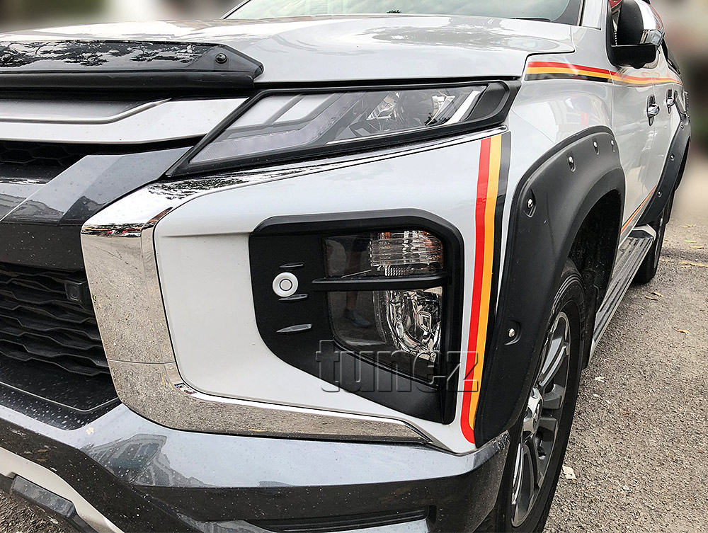 MTLM12 Mitsubishi Triton L200 5th Generation Gen Post-facelift Facelift Year 2019 2020 2021 MR Chassis GLX GLX+ GLX-R GLX ADAS GLS GSR Barbarian Warrior X Matte Matt Black Front Fog Head Lamp Light Lights Cover Frame Mask 3M For Car Truck Headlamp Aftermarket Pair Australia UK European USA tunez