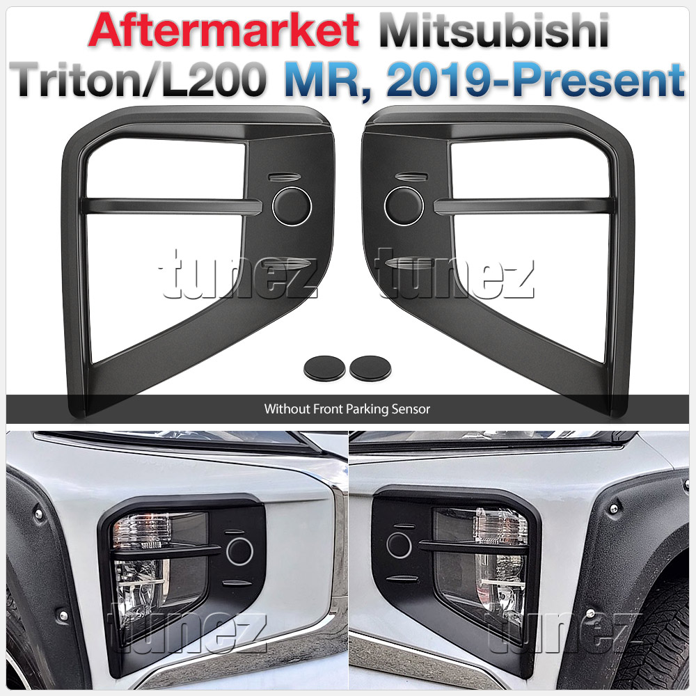 MTLM12 Mitsubishi Triton L200 5th Generation Gen Post-facelift Facelift Year 2019 2020 2021 MR Chassis GLX GLX+ GLX-R GLX ADAS Barbarian Warrior X Matte Matt Black Front Fog Head Lamp Light Lights Cover Frame Mask 3M For Car Truck Headlamp Aftermarket Pair Australia UK European USA tunez