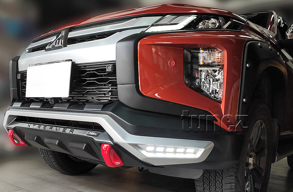 MTLM16 Mitsubishi Triton L200 5th Generation Gen Post-facelift Facelift Year 2018 2019 2020 2021 MR Chassis GLX + GLS Barbarian Warrior Titan Challenger Matt Matte Material Black OEM Fitting Aftermarket Front Bumper Chrome Delete Bumper Cladding Cover Guard Protector