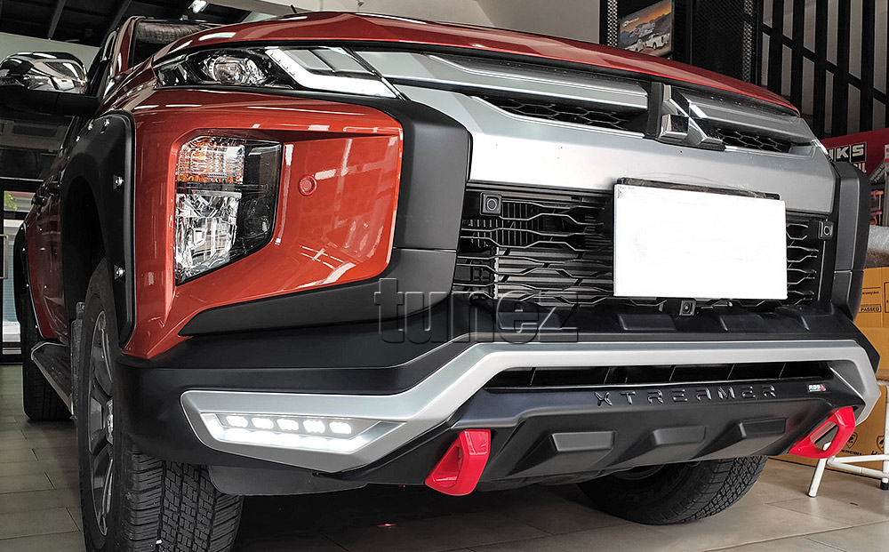 MTLM16 Mitsubishi Triton L200 5th Generation Gen Post-facelift Facelift Year 2018 2019 2020 2021 MR Chassis GLX + GLS Barbarian Warrior Titan Challenger Matt Matte Material Black OEM Fitting Aftermarket Front Bumper Chrome Delete Bumper Cladding Cover Guard Protector