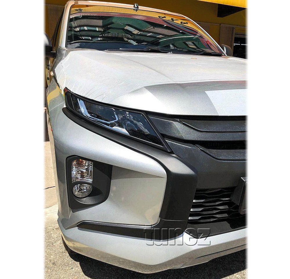 MTLM16 Mitsubishi Triton L200 5th Generation Gen Post-facelift Facelift Year 2018 2019 2020 2021 MR Chassis GLX + GLS Barbarian Warrior Titan Challenger Matt Matte Material Black OEM Fitting Aftermarket Front Bumper Chrome Delete Bumper Cladding Cover Guard Protector