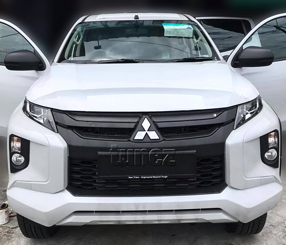 MTLM17 Mitsubishi Triton L200 5th Generation Gen Post-facelift Facelift Year 2018 2019 2020 2021 MR Chassis GLX + GLS Barbarian Warrior Titan Challenger Matt Matte Material Black OEM Fitting Aftermarket Grille Grill Front Bumper Chrome Delete Cover Guard Protector