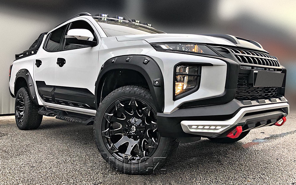 MTLM19 Mitsubishi Triton L200 5th Generation Gen Post-facelift Facelift Year 2019 2020 2021 MR Chassis GLX+ GLX-R GLS GSR Barbarian Warrior X Matte Matt Black Front Fog Head Lamp Light Lights Cover Frame Mask 3M For Car Truck Headlamp Aftermarket Pair Australia UK European USA tunez