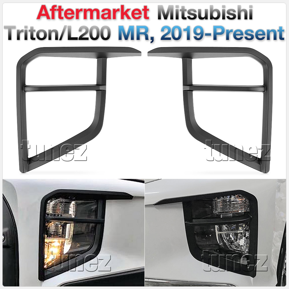 MTLM19 Mitsubishi Triton L200 5th Generation Gen Post-facelift Facelift Year 2019 2020 2021 MR Chassis GLX+ GLX-R GLS GSR Barbarian Warrior X Matte Matt Black Front Fog Head Lamp Light Lights Cover Frame Mask 3M For Car Truck Headlamp Aftermarket Pair Australia UK European USA tunez