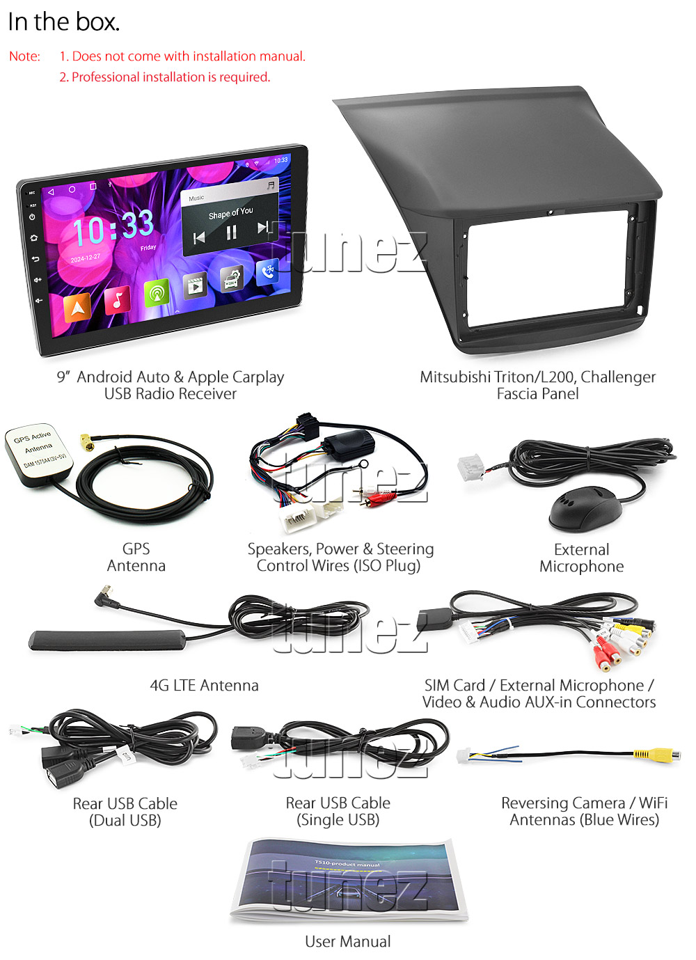 MTR06AND GPS Aftermarket Mitsubishi Triton L200 Challenger Year 2006 2007 2008 2009 2010 2011 2012 2013 2014 2015 large 9-inch 9' touchscreen Universal Double DIN Latest Australia UK European USA Original CarPlay Android Auto 10 Car USB player radio stereo 4G LTE WiFi head unit details Aftermarket External and Internal Microphone Bluetooth Europe Sat Nav Navi Plug and Play ISO Plug Wiring Harness Matching Fascia Kit Facia Free Reversing Camera Album Art ID3 Tag RMVB MP3 MP4 AVI MKV Full High Definition FHD MyLink My Link 1080p DAB+ Digital Radio DAB + Connects2 CTSIZ001.2