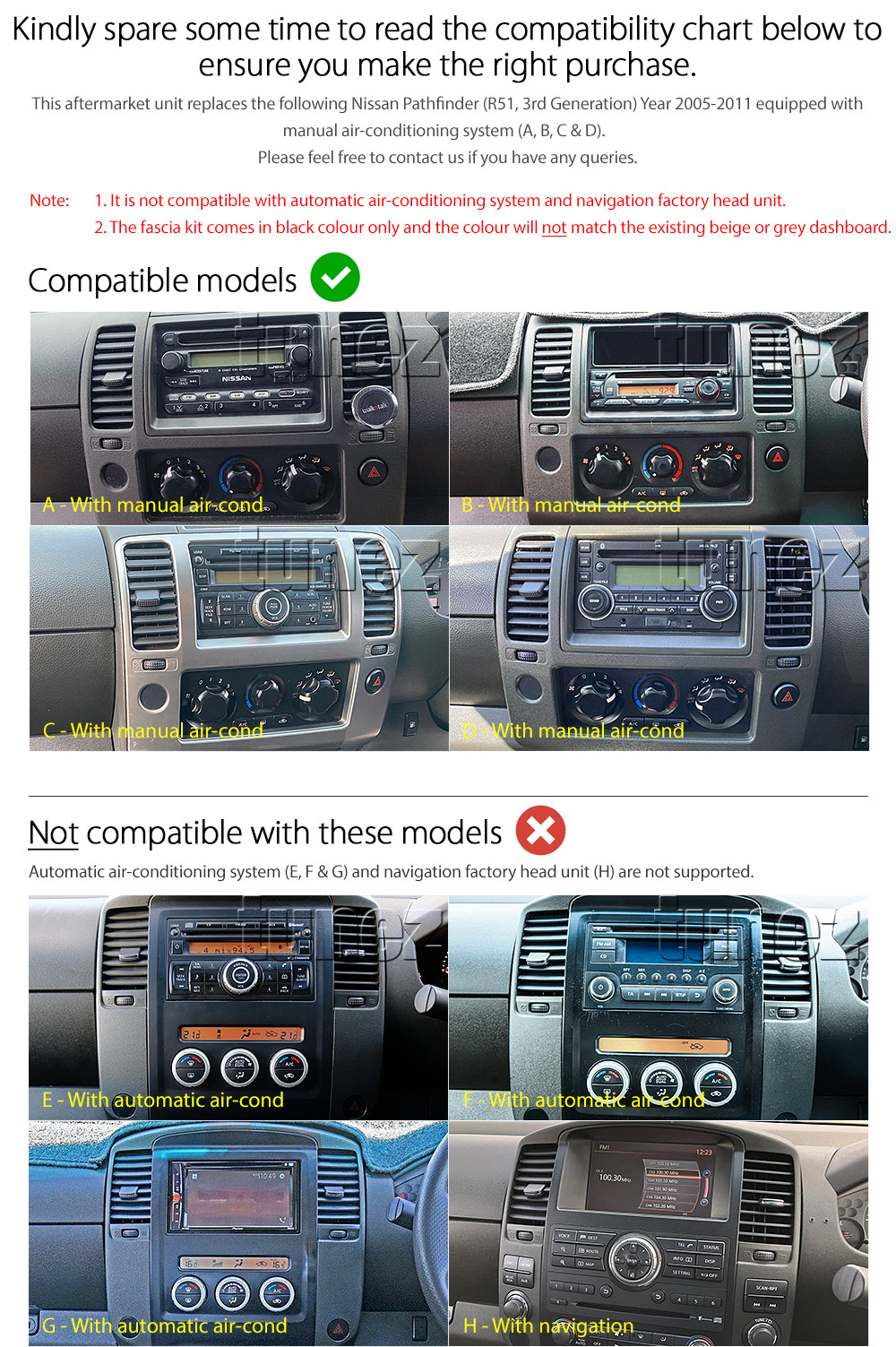 ND4001AND GPS Aftermarket Nissan Pathfinder R51 Year 2005 2006 2007 2008 2009 2010 2011 chassis large 9-inch touch screen Australia UK European USA Apple CarPlay Android Auto 13 Car USB player radio stereo 4G LTE WiFi head unit details Aftermarket External and Internal Microphone Bluetooth Europe Sat Nav Navi Plug and Play ISO Plug Wiring Harness Matching Fascia Kit Facia Free Reversing Camera Album Art ID3 Tag RMVB MP3 MP4 AVI MKV Full High Definition FHD CarPlay Air Play MirrorLink Mirror 1080p DAB+ Digital Radio DAB + Connects2 CTS-UNI-NISSAN CTSNS001.2 CTSNS003.2