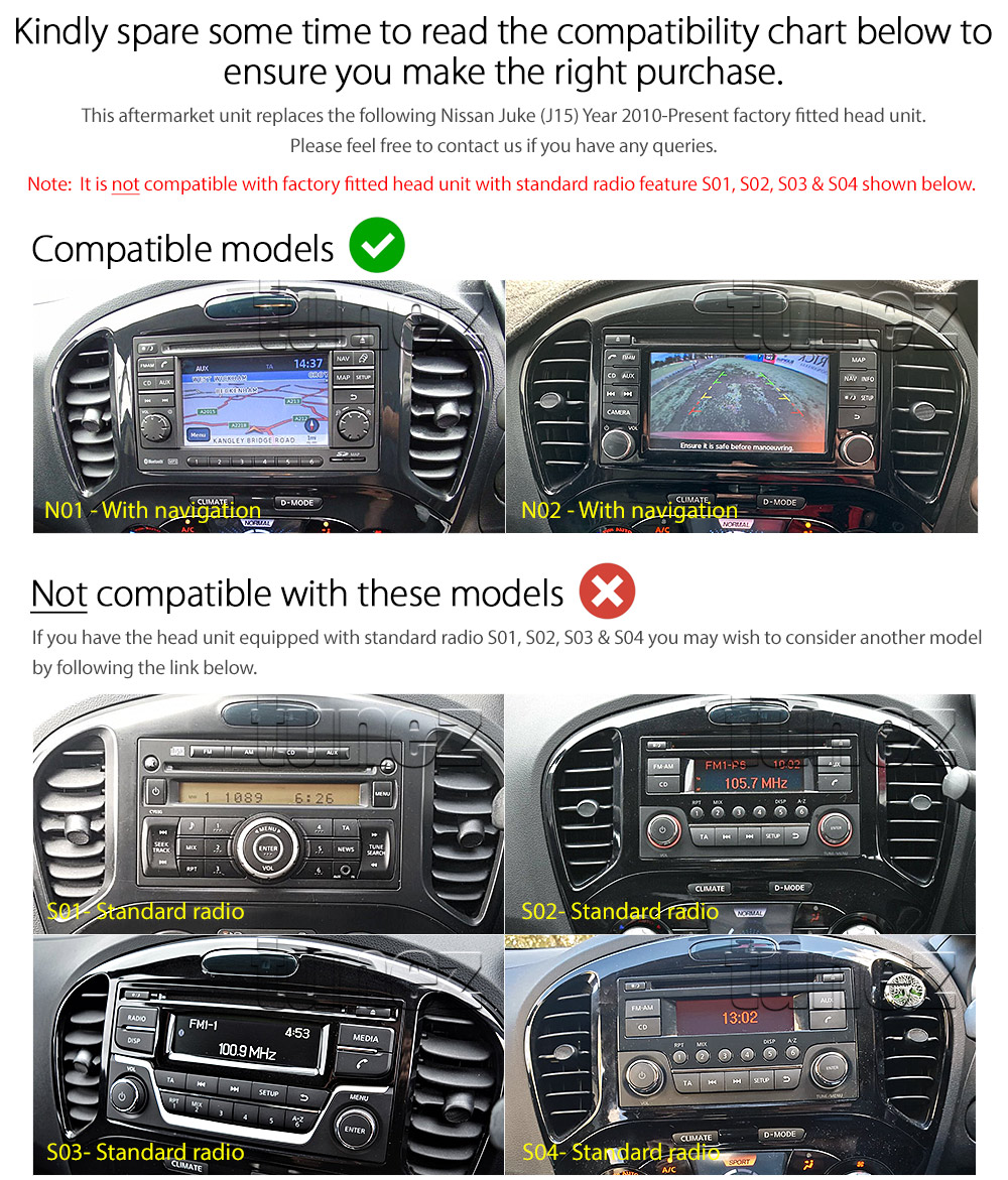 NJK01AND GPS Aftermarket Nissan Juke J15 Series Year 2010 2011 2012 2013 2014 2015 2016 2017 2018 2019 2020 capacitive 9 inches touchscreen Universal Double DIN Latest Australia UK European USA Original CarPlay Android Auto 10 Car USB player radio stereo 4G LTE WiFi head unit details Aftermarket External and Internal Microphone Bluetooth Europe Sat Nav Navi Plug and Play ISO Plug Wiring Harness Matching Fascia Kit Facia Free Reversing Camera Album Art ID3 Tag RMVB MP3 MP4 AVI MKV Full High Definition FHD 1080p DAB+ Digital Radio DAB + Connects2 CTSIZ001.2