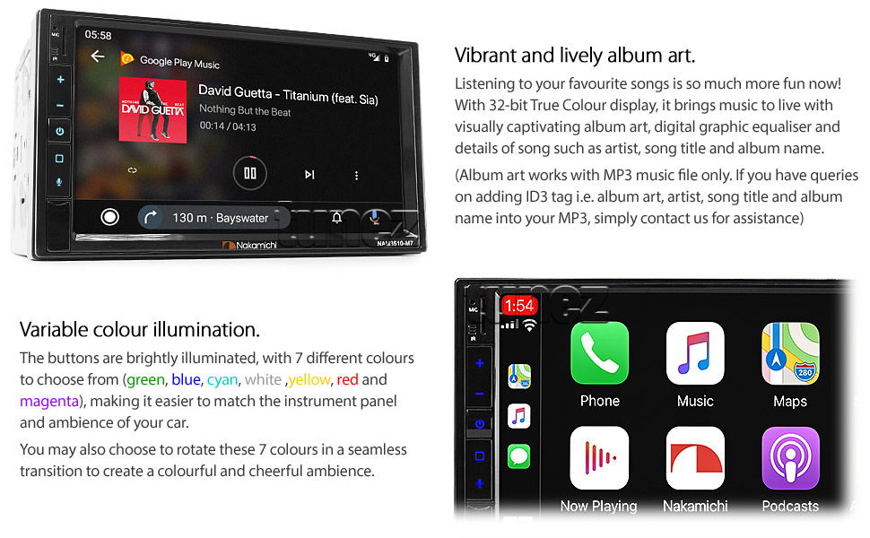 Nakamichi NAM3510-M7 Apple CarPlay Android Auto Radio Stereo Universal Doppel DIN MP3 MP4 1080p USB