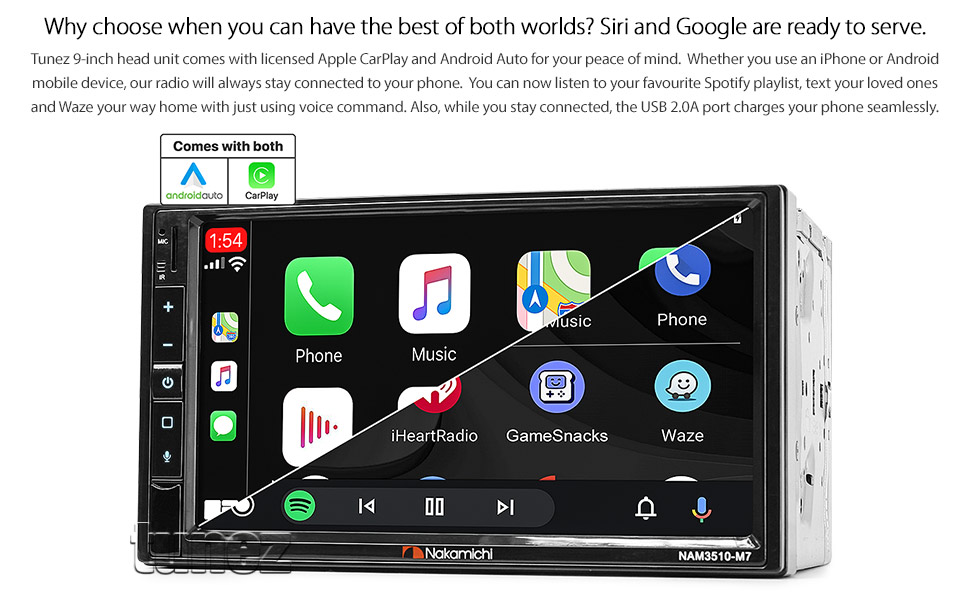 Nakamichi NAM3510-M7 Apple CarPlay Android Auto Radio Stereo Universal Doppel DIN MP3 MP4 1080p USB