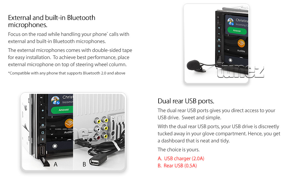 Nakamichi NAM3510-M7 Apple CarPlay Android Auto Radio Stereo Universal Doppel DIN MP3 MP4 1080p USB