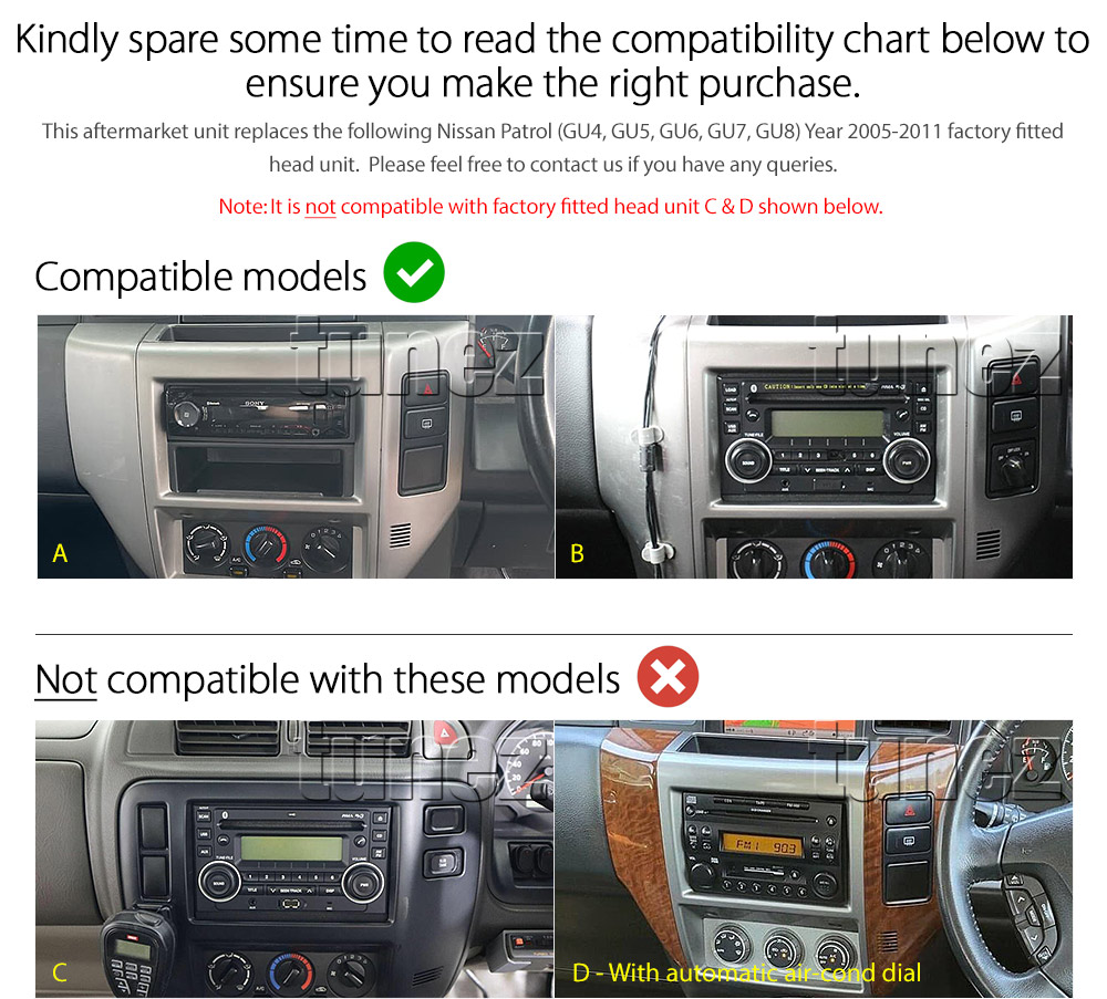 NP02CP NP02 Licensed Apple CarPlay Android Auto GPS GPS Super Large 9-inch Nissan Patrol GU GU4 GU5 GU6 GU7 GU8 GUIV GUV GUVI GUII GUVIII Year 2004 2005 2006 2007 2008 2009 2010 2011 2012 Super Large 9-inch Touch Screen IPS Capacitive Universal Double DIN Latest Australia UK European USA Original Car USB 2.0A Charge player radio stereo head unit Aftermarket External and Internal Microphone Bluetooth Europe Sat Nav Navi Plug and Play ISO Plug Wiring Harness Matching Fascia Kit Facia Free Reversing Camera Album Art ID3 Tag RMVB MP3 MP4 AVI MKV Full High Definition FHD AirPlay Air Play MirrorLink Mirror Link Connects2 CTSTY008.2 CTSTY00C CTSTY00CAMP CTSTY013.2