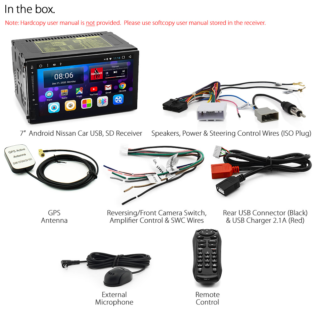 NU18AND GPS Aftermarket Nissan Universal Almera Dualis Juke Maxima Micra Navara D40 D22 Note NV200 Combi Pathfinder Patrol Qashqai Tiida X-Trail 7-inch Universal Double DIN Latest Australia UK European USA Original Android 7.1 Nougat car USB Charger 2.1A SD player radio stereo head unit details Aftermarket External and Internal Microphone Bluetooth Europe Sat Nav Navi Plug and Play ISO Plug Wiring Harness Matching Fascia Kit Facia Free Reversing Camera Album Art ID3 Tag RMVB MP3 MP4 AVI MKV Full High Definition FHD Apple AirPlay Air Play MirrorLink Mirror Link 1080p DAB+ Digital Radio DAB +