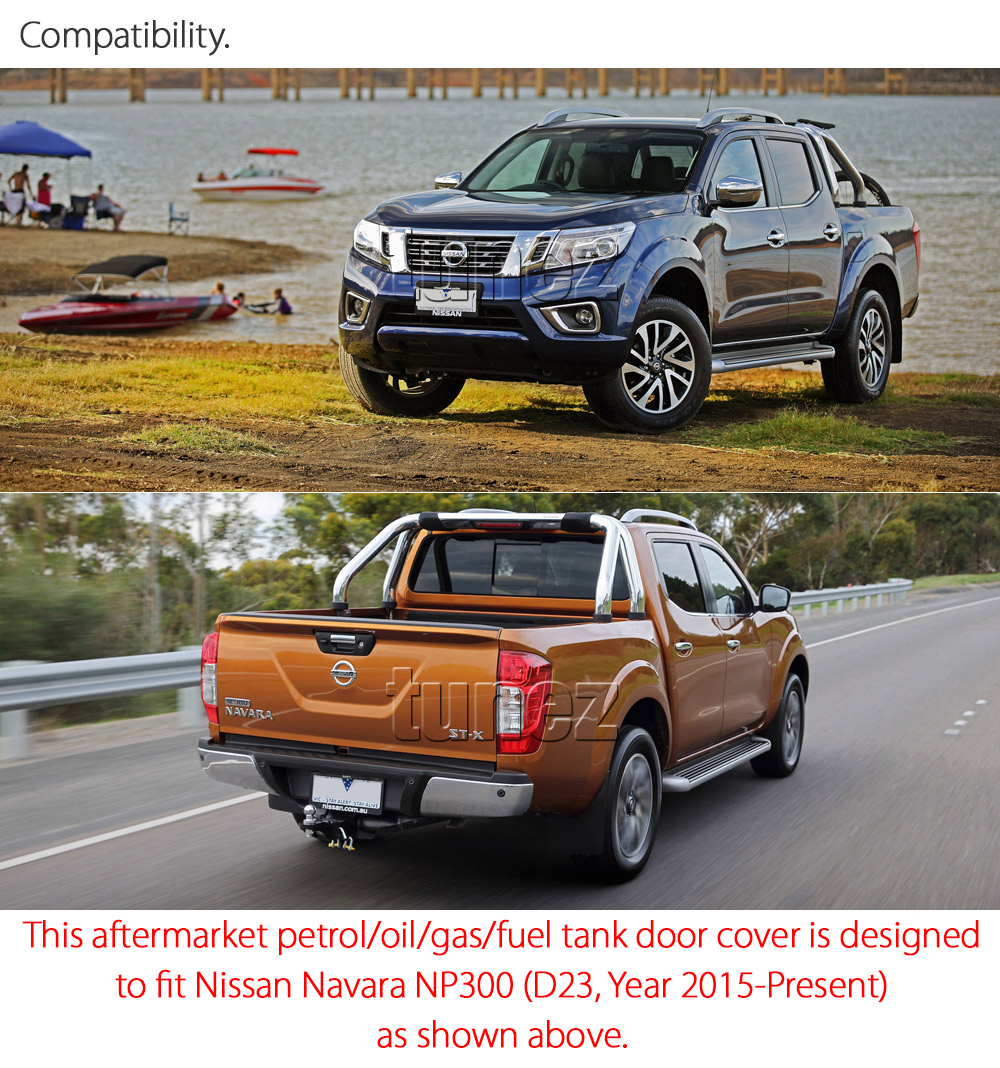 NVM08 Nissan Navara NP300 NP 300 D23 Series Year 2015 2016 2017 2018 2019 2020 DX RX ST ST-X SL Visia Acenta Acenta+ N-Connecta Tekna Matte Matt Black Petrol Oil Gas Fuel Tank Door Cover ABS Plastic Frame Mask 3M For Car Truck Aftermarket Australia UK European USA tunez