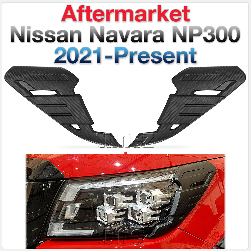 NVM16 Nissan Navara NP300 NP 300 D23 Series ST ST-X PRO-4X Warrior SL Visia Acenta Acenta+ N-Connecta Tekna Lamp Cover Eyelid ABS Plastic Matte Matt Black Front Head Light Headlight UK United Kingdom USA Australia Europe Set Kit For Car Aftermarket Pair 2021 2022 2023 2024 2025