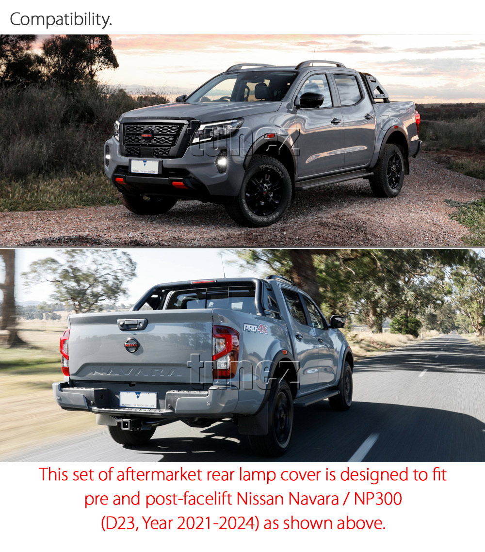 NVM17 Nissan Navara NP300 NP 300 D23 Series DX RX ST ST-X PRO-4X SL Visia Acenta Acenta+ N-Connecta Tekna Lamp Cover Eyelid ABS Plastic Matte Matt Carbon Black Rear Light Rearlight UK United Kingdom USA Australia Europe Set Kit For Car Aftermarket Pair 2014 2015 2016 2017 2018 2019 2020 2021 2022 2023 2024 2025