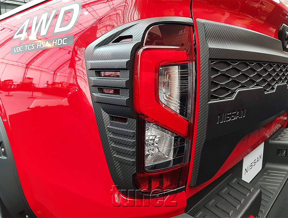 NVM17 Nissan Navara NP300 NP 300 D23 Series DX RX ST ST-X PRO-4X SL Visia Acenta Acenta+ N-Connecta Tekna Lamp Cover Eyelid ABS Plastic Matte Matt Carbon Black Rear Light Rearlight UK United Kingdom USA Australia Europe Set Kit For Car Aftermarket Pair 2014 2015 2016 2017 2018 2019 2020 2021 2022 2023 2024 2025