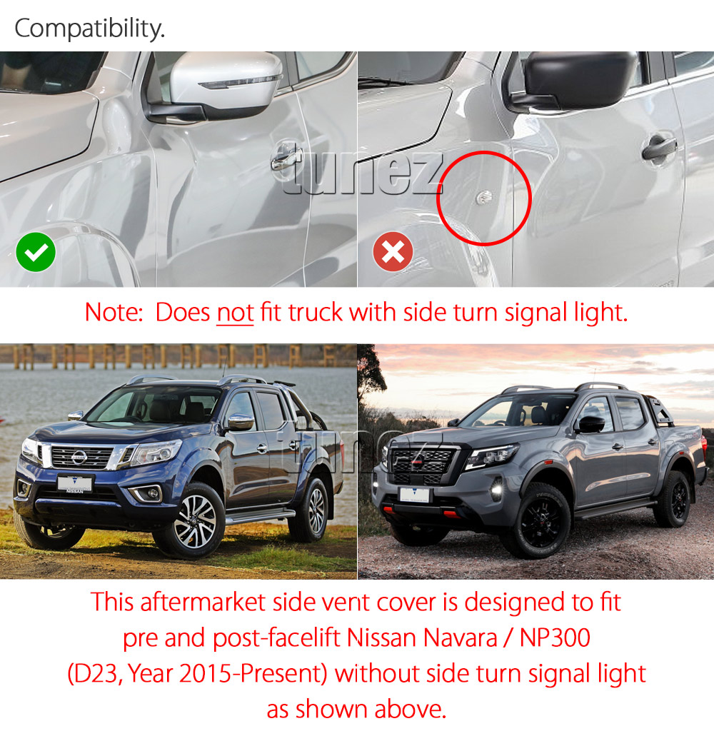 NVM18 Nissan Navara NP300 NP 300 D23 Series DX RX ST ST-X PRO-4X SL Visia Acenta Acenta+ N-Connecta Tekna Side Vent Cover ABS Plastic Matte Matt Black Carbon Material UK United Kingdom USA Australia Europe Set Kit For Car Aftermarket Pair 2014 2015 2016 2017 2018 2019 2020 2021 2022 2023 2024 2025