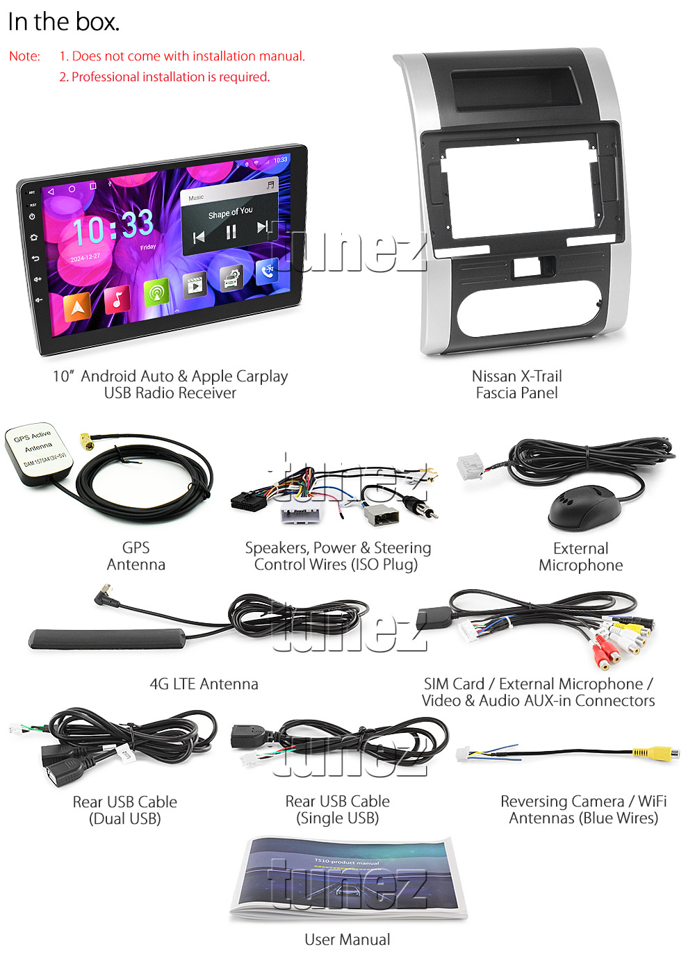 NXT03AND GPS Aftermarket Nissan X-Trail XTrail X Trail T31 2nd Generation Gen Year 2007 2008 2009 2010 2011 2012 2013 capacitive 10 inches touchscreen Universal Double DIN Latest Australia UK European USA Original CarPlay Android Auto 10 Car USB player radio stereo 4GdLTE WiFi head unit details Aftermarket External and Internal Microphone Bluetooth Europe Sat Nav Navi Plug and Play ISO Plug Wiring Harness Matching Fascia Kit Facia Free Reversing Camera Album Art ID3 Tag RMVB MP3 MP4 AVI MKV Full High Definition FHD 1080p DAB+ Digital Radio DAB + Connects2 CTSIZ001.2